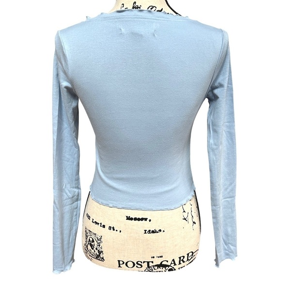 Kimchi Blue Urban Outfitters Light Blue Ribbed Ruffled Top XS - Picture 5 of 8
